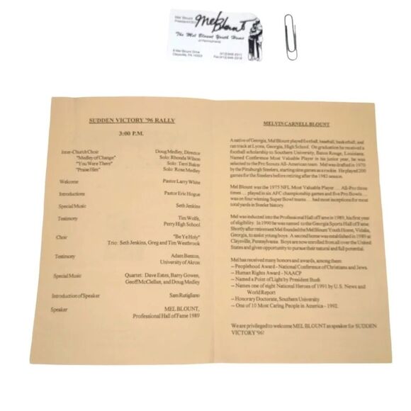 Signed Football Hall of Fame Mike Blount 1996 Sudden Victory Pamphlet Vintage - Picture 2 of 4